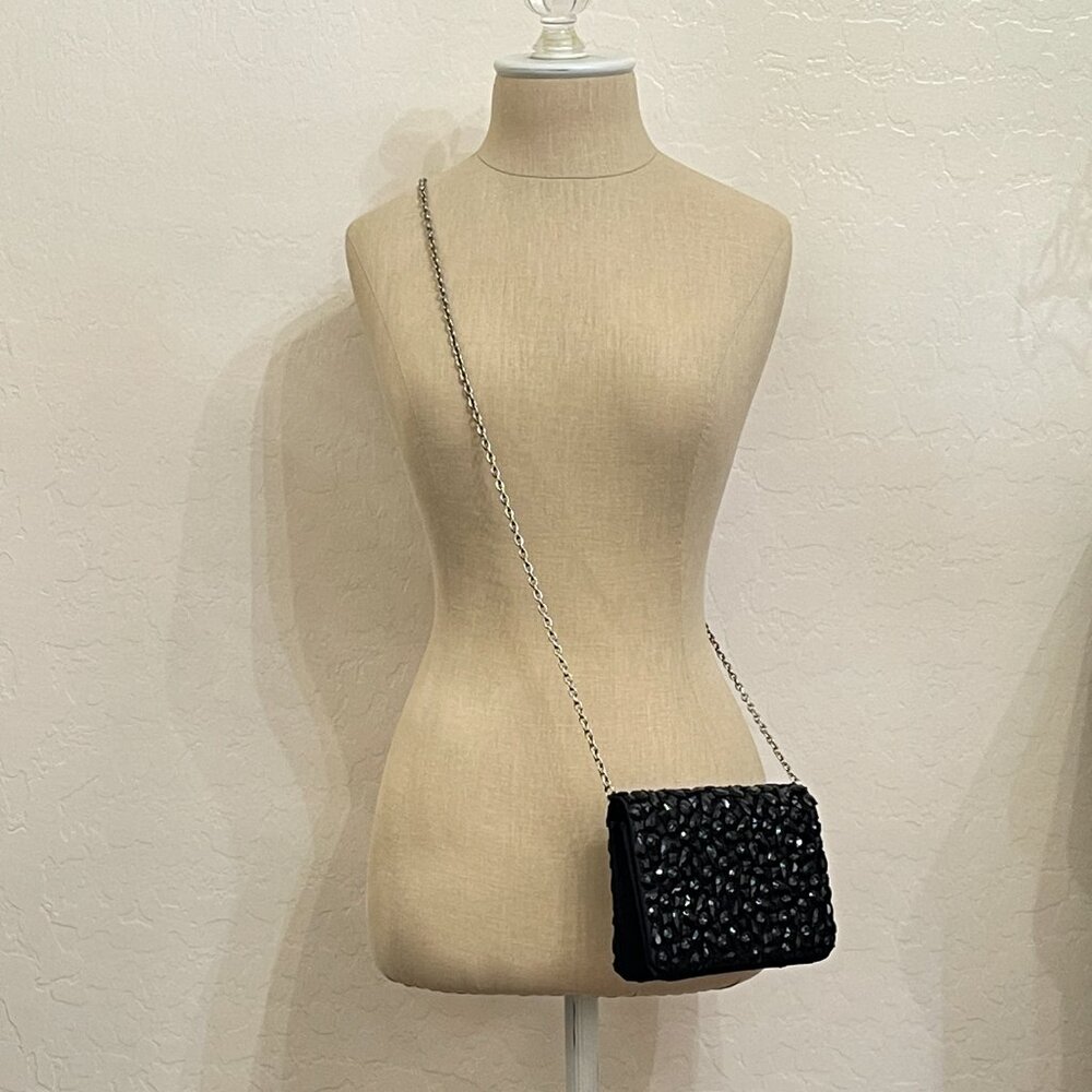 Banana Republic Bag Black Satin Gem Embellished Crossbody Clutch